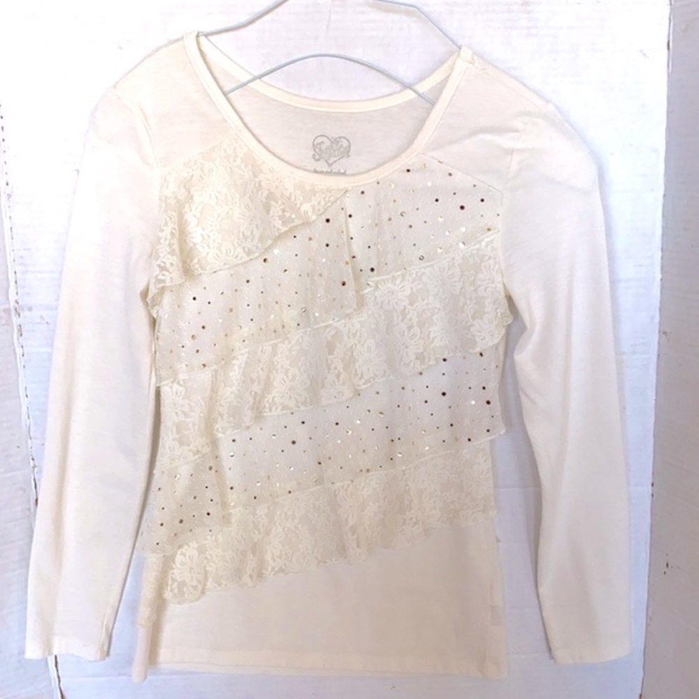 Justice Girls 10 Ruffled, Lace & Sequined Long-Sleeve Top